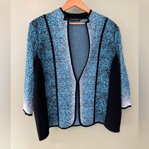 Ming Wang XL Jacket Blue Tweedy Fabric with Black Trim